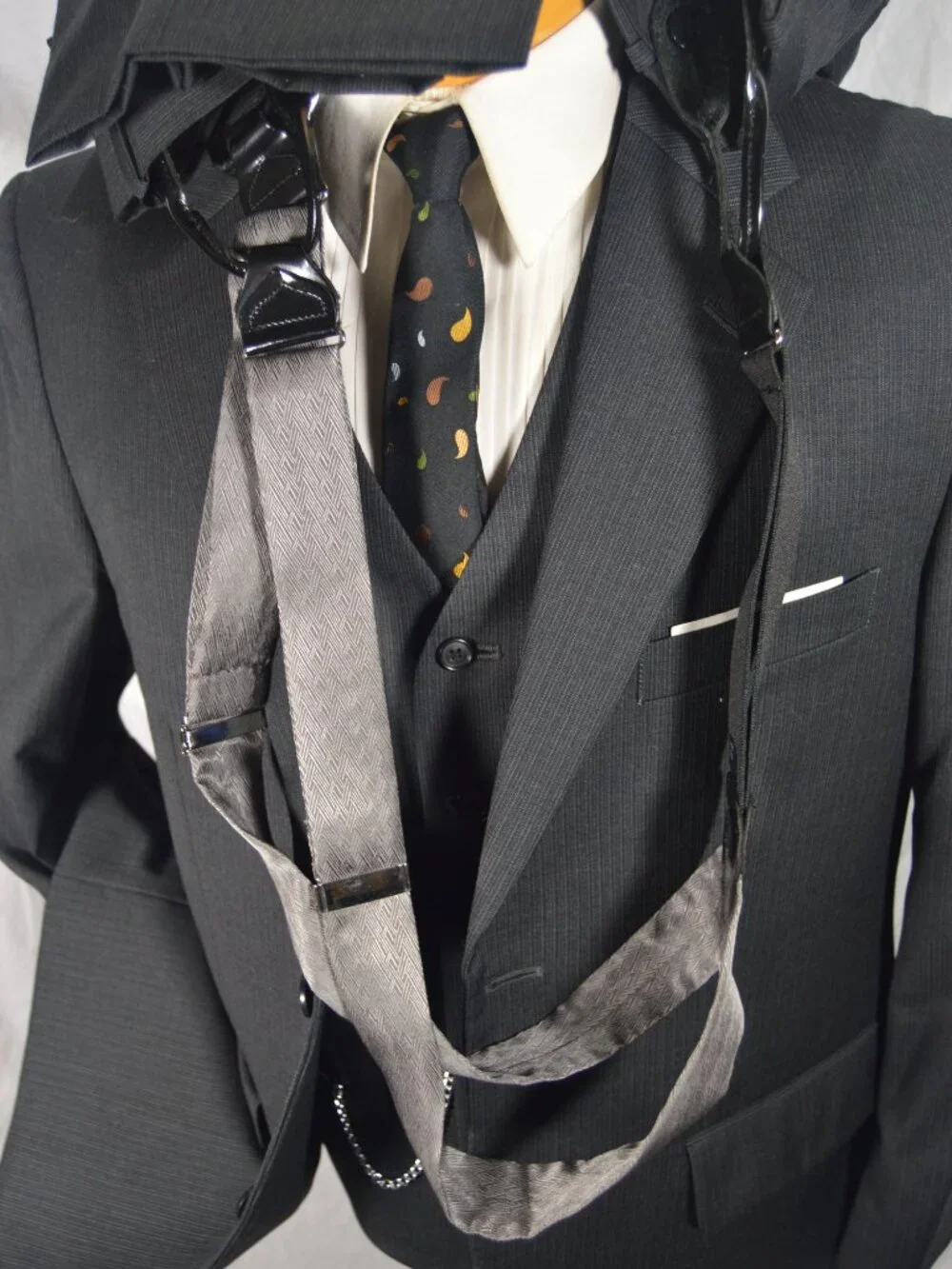 Alfani Charcoal 100% Wool Pinstripe 3 PC Suit 40 S 34 x 28 Dual Vent $495 MSRP